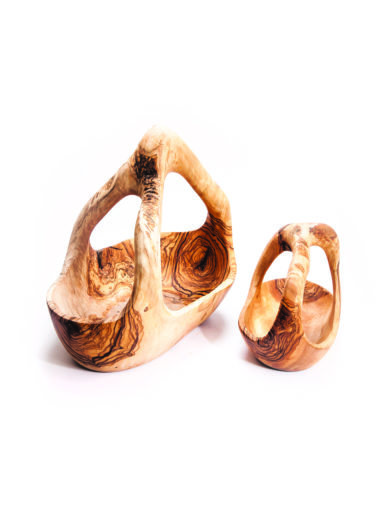 Cretan Knives Skalidakis Olive Wood Fruit Basket with Handle Cretan Knives Skalidakis Olive Wood Fruit Basket with Handle