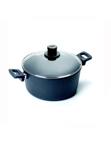 Titanium Nowo cast aluminium Pot , matching safety glass lid 28cm Titanium Nowo cast aluminium Pot , matching safety glass lid 28cm