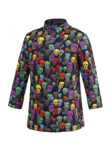 Egochef Chef Jacket Black With Prints Color Skulls Egochef Chef Jacket Black With Prints Color Skulls