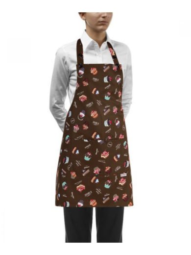 Egochef Bib Apron Short Brown With Prints Sweets Egochef Bib Apron Short Brown With Prints Sweets