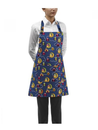 Egochef Bib Apron Short Blue With Prints Owls Egochef Bib Apron Short Blue With Prints Owls