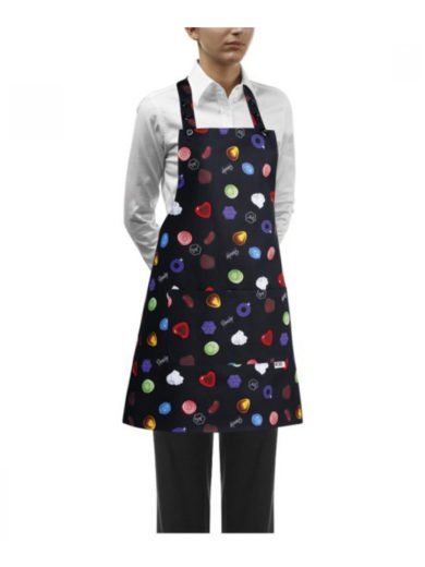 Egochef Ποδιά Επιστήθια Κοντή Mαύρη Με Σχέδια Bon Bon