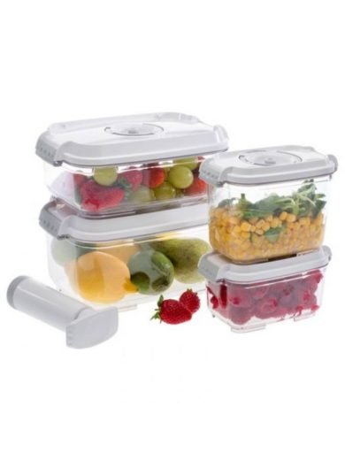 Status, Δοχεία Συντήρησης Τροφίμων σε Κενό Αέρος με Αντλία, Σετ 5 τμχ., Άσπρα