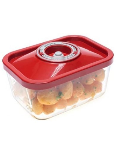 Status, Δοχείο Συντήρησης Τροφίμων Σε Κενό Αέρος Γυάλινο Ορθογώνιο 0.5 λτ. Κόκκινο