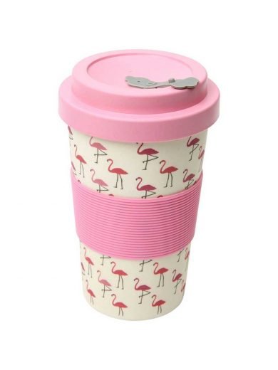 Dexam Bamboo Mug With Silicone Lid and Handle 400 ml Bambroo Flamingo Dexam Bamboo Mug With Silicone Lid and Handle 400 ml Bambroo Flamingo