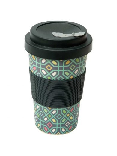 Dexam Bamboo Mug With Silicone Lid and Handle 400 ml Bambroo Geometric Dexam Bamboo Mug With Silicone Lid and Handle 400 ml Bambroo Geometric