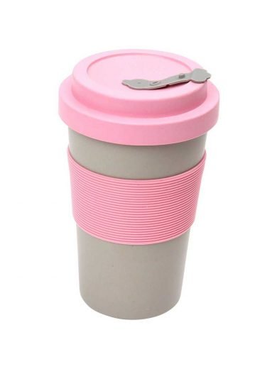 Dexam Bamboo Mug With Lid and Handle Silicone Grey-Pink 400 ml Bambroo Dexam Bamboo Mug With Lid and Handle Silicone Grey-Pink 400 ml Bambroo