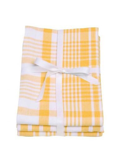 Dexam Πετσέτες Κουζίνας 61x91εκ Κίτρινες Καρό Σετ 3τμχ