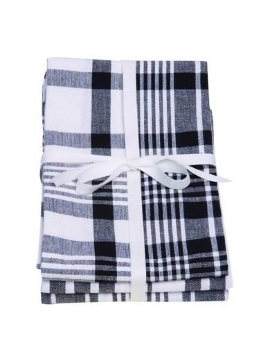 Dexam Πετσέτες Κουζίνας 61x91εκ Μαύρες Καρό Σετ 3τμχ